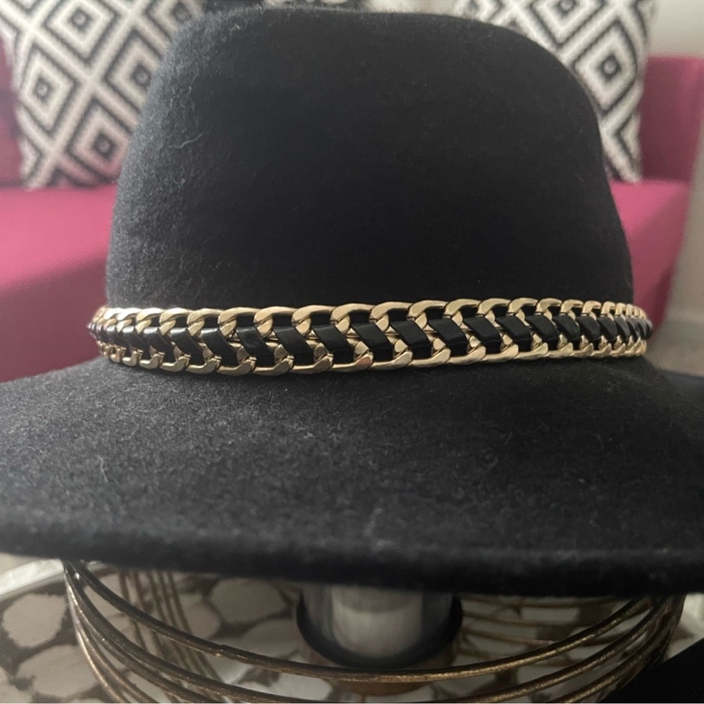 ALDO Black Gold Chain Wool Fedora Hat